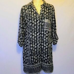 Lucky Brand Navy Blue/White Paisley Cotton Sleep Shirt Button-Up Size M